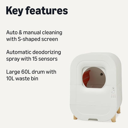 Automatic Self-Cleaning Cat Litter Box with Safety Sensors, S-Shaped Screen, Odor Control, Removable Washable Liner, 15.8-Gallon, for Cats 3.3-22lb
