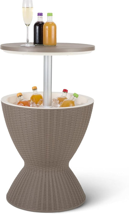 Patio Bar Table, Outdoor Cooler Table with Drain Hole, 8-Gallon Insulated Storage, Wicker Style, Weather-Resistant
