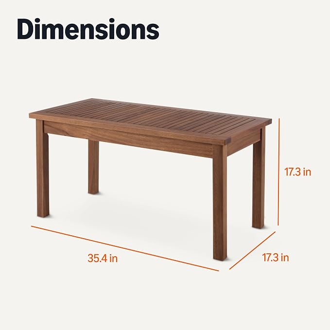 Patio Coffee Table, Natural Finish, Outdoor Table for Porch and Garden, 35 Inch