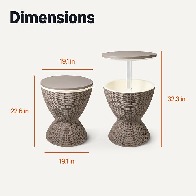 Patio Bar Table, Outdoor Cooler Table with Drain Hole, 8-Gallon Insulated Storage, Wicker Style, Weather-Resistant