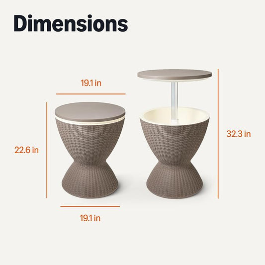 Patio Bar Table, Outdoor Cooler Table with Drain Hole, 8-Gallon Insulated Storage, Wicker Style, Weather-Resistant