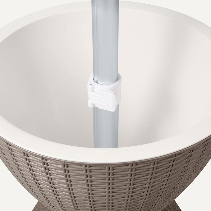 Patio Bar Table, Outdoor Cooler Table with Drain Hole, 8-Gallon Insulated Storage, Wicker Style, Weather-Resistant