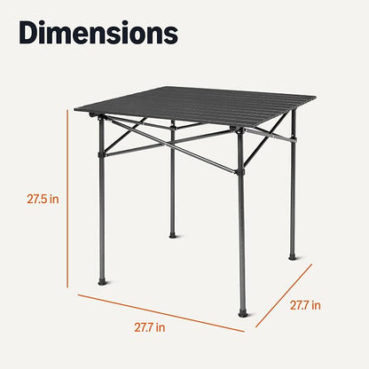 Portable Camping Table, Outdoor Folding Table with Aluminum Roll-Up Top, Steel Frame, 27.6 x 27.6 x 27.6 Inches, Black