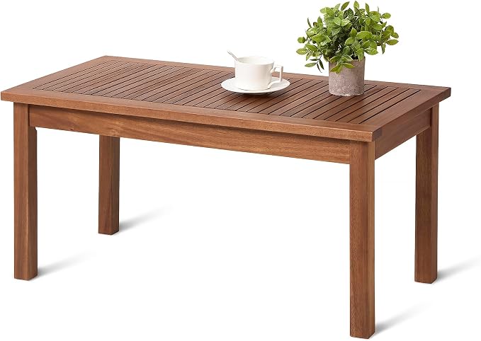 Patio Coffee Table, Natural Finish, Outdoor Table for Porch and Garden, 35 Inch