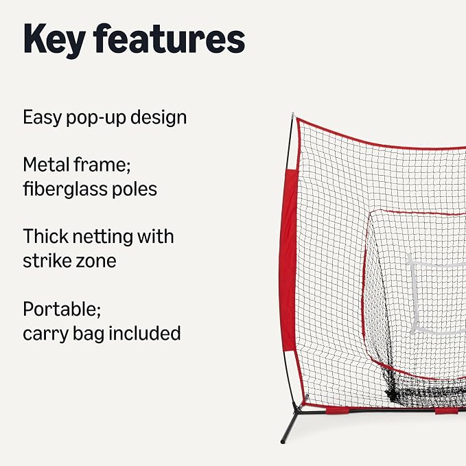 Portable Baseball & Softball Hitting, Pitching, Practice Net with Strike Zone Target, 7 x 7 ft