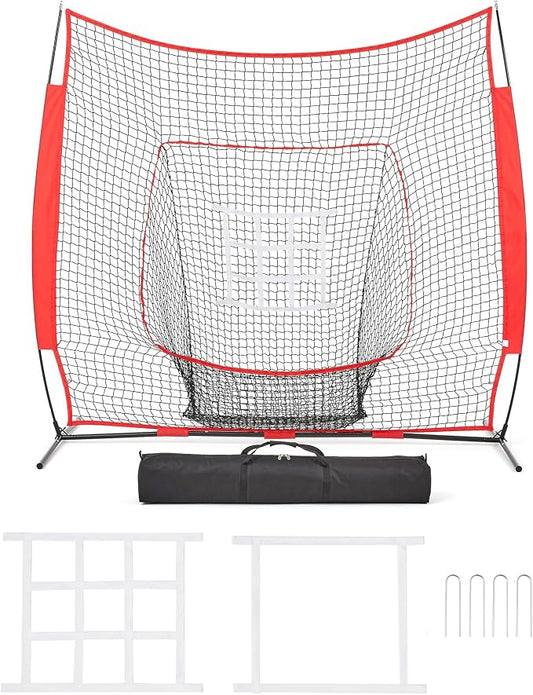 Portable Baseball & Softball Hitting, Pitching, Practice Net with Strike Zone Target, 7 x 7 ft