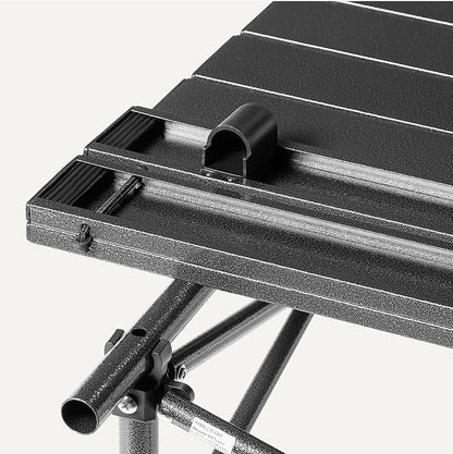 Portable Camping Table, Outdoor Folding Table with Aluminum Roll-Up Top, Steel Frame, 27.6 x 27.6 x 27.6 Inches, Black