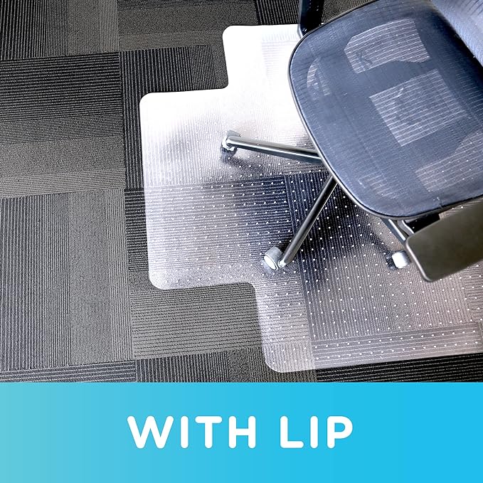 Office Chair Mat for Low‑Pile Carpet – 46" x 60" Clear Desk Floor Protector with Lip, Smooth Glide PVC