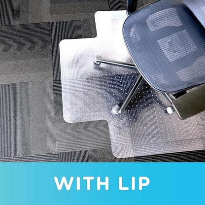 Office Chair Mat for Low‑Pile Carpet – 46" x 60" Clear Desk Floor Protector with Lip, Smooth Glide PVC