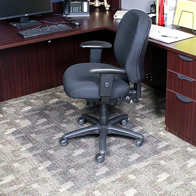 Office Chair Mat for Low‑Pile Carpet – 46" x 60" Clear Desk Floor Protector with Lip, Smooth Glide PVC